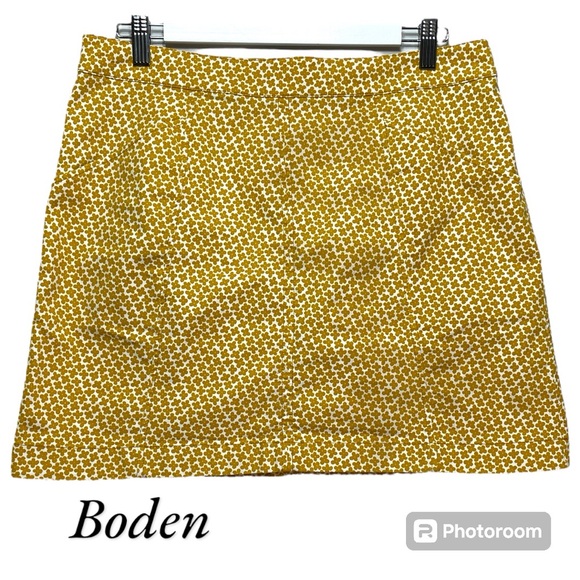 Boden Mustard Yellow Jacquard Boho Floral Mini Skirt Size 10P - Picture 2 of 7